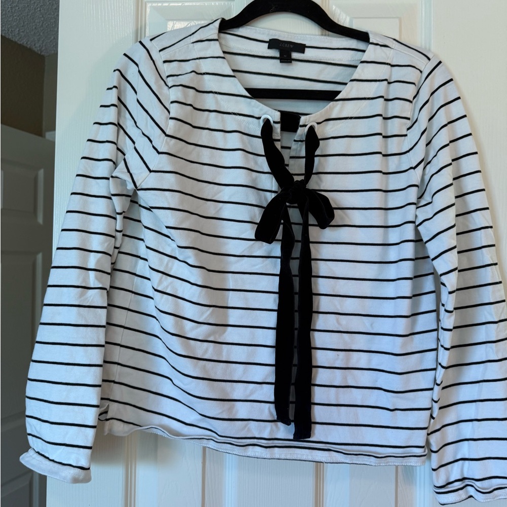 J. Crew Women's Black and White Striped Long Sleeve Top